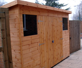 Pent Shed with double doors and windows