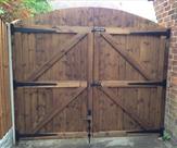Arched Matchboard Double Gates Treated Mid Brown Rear